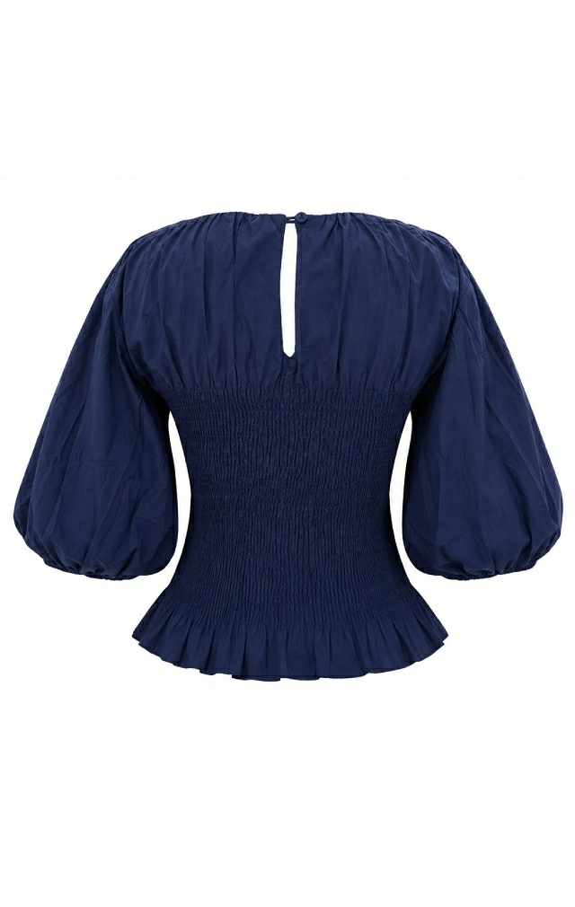 BLUSA AZUL MARINO CON CUERPO FRUNCIDO BLUSA AZUL MARINO CON CUERPO FRUNCIDO