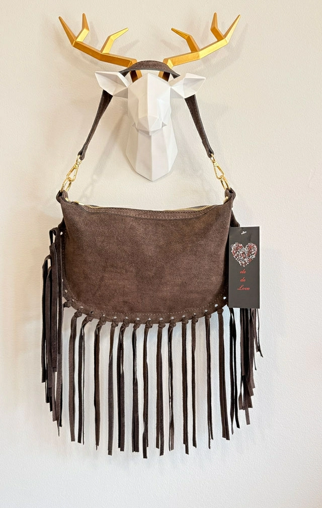 BOLSO DE PIEL MARRON CON FLECOS BOLSO DE PIEL MARRON CON FLECOS