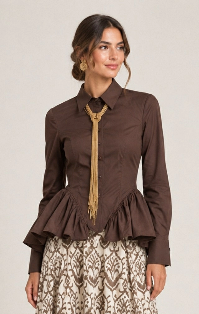 CAMISA PEPLUM CHOCOLATE CAMISA PEPLUM CHOCOLATE