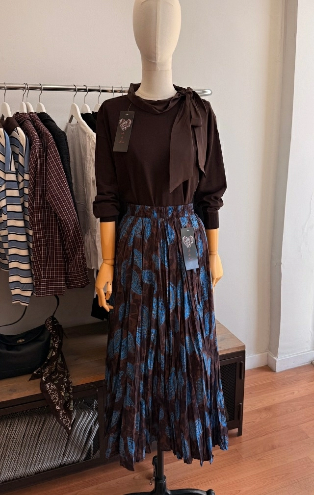 FALDA PLISADA MIDI MARRON Y AZUL FALDA PLISADA MIDI MARRON Y AZUL