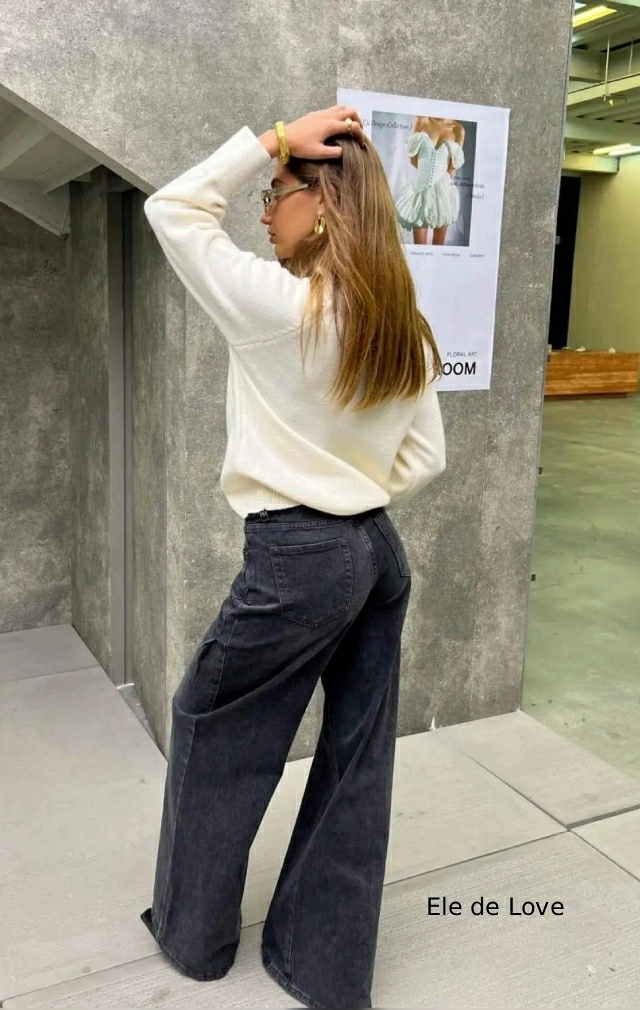 JEANS GRIS ANCHO CON PINZA