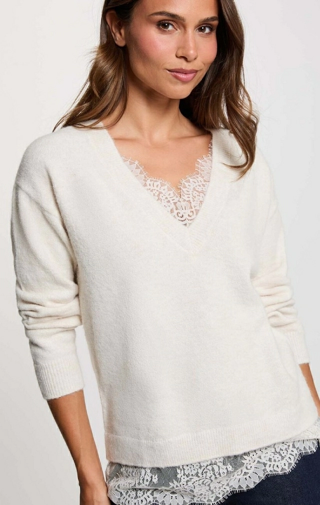 JERSEY DE CUELLO EN V CON ENCAJE