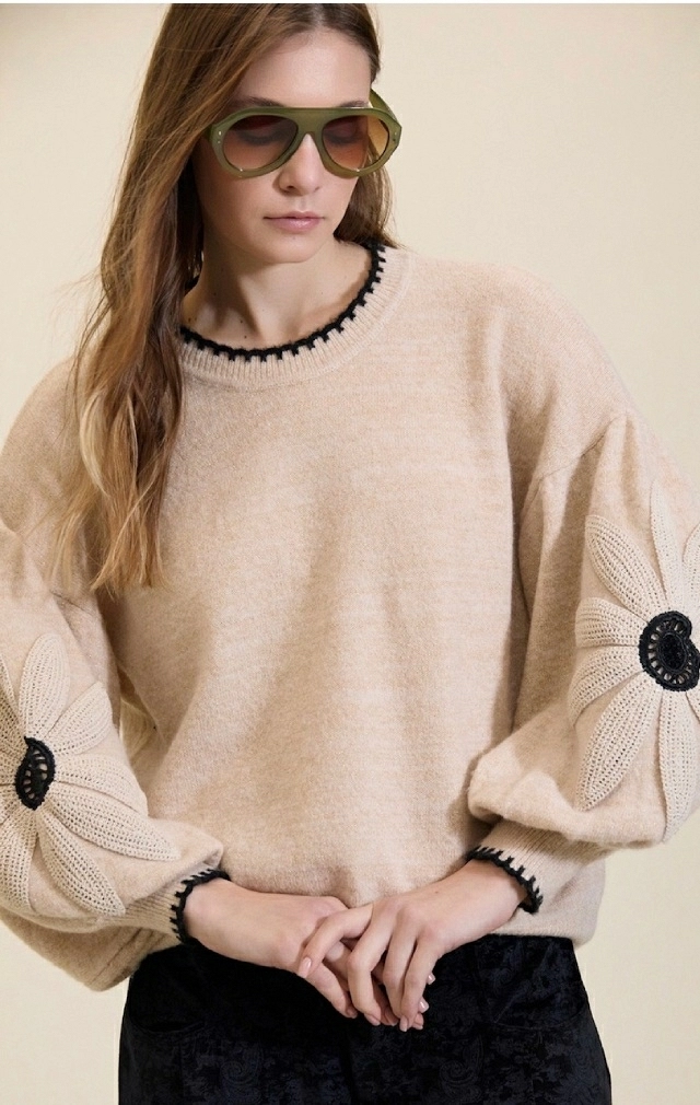 JERSEY MANGA FLOR CROCHET