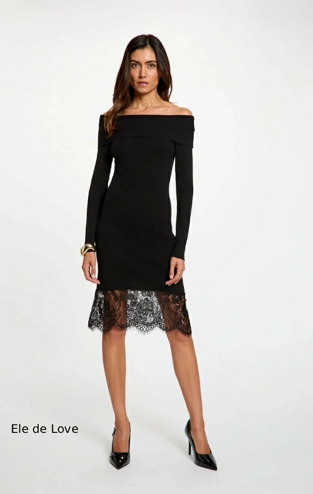 VESTIDO DE PUNTO MIDI CON ESCAJE