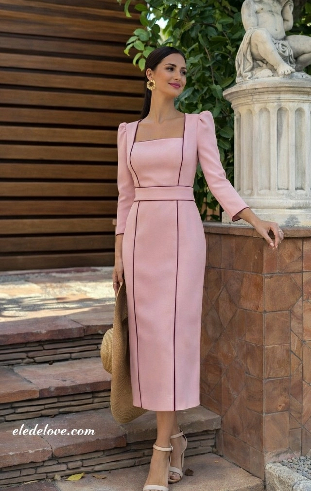 VESTIDO LAOS RIBETES ROSA