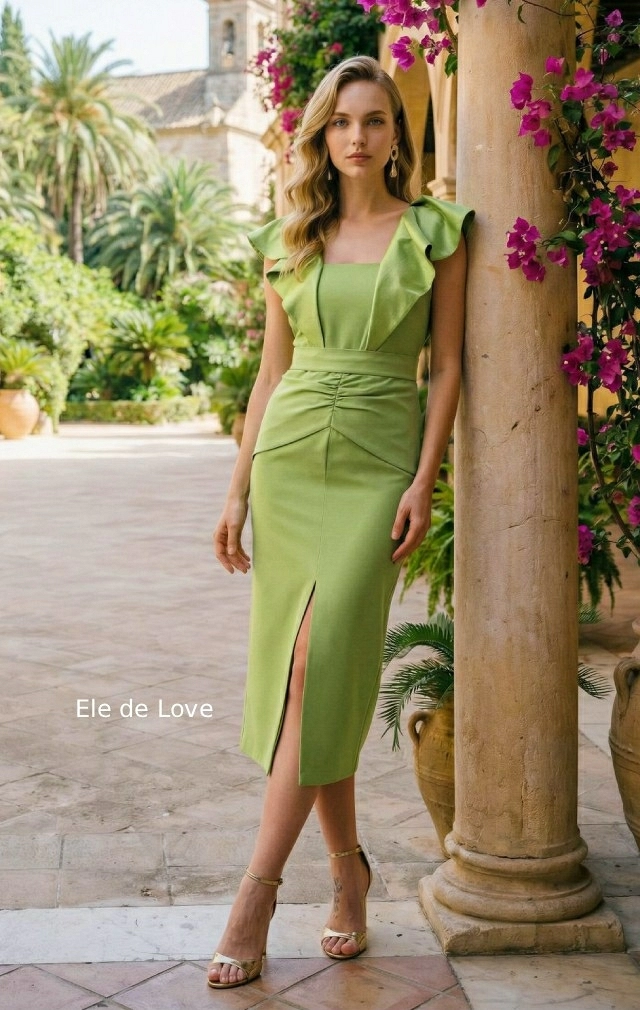 VESTIDO MIDI CON VOLANTES