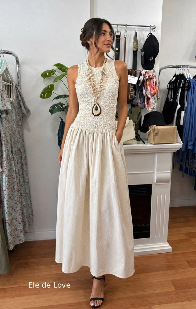VESTIDO POMPEYA LINO BEIGE